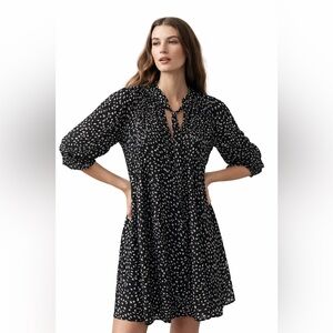 Anthropologie Meadow Rue Black White Boho  Mini Dress Long Sleeve Flowy Small